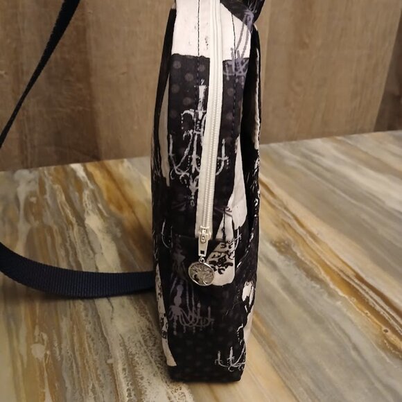 New Mini Backpack Sling Travel Bag Crossbody Blue floral Canvas Black Dress 9\